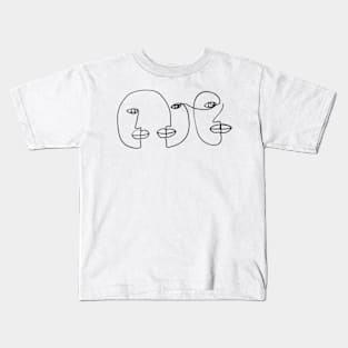 Three Abstract face one line art Kids T-Shirt
